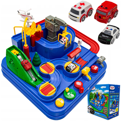 Interaktywny tor samochodowy z przeszkodami dla dzieci 4 samochody Wyścigi pojazdów Parking dla autek
