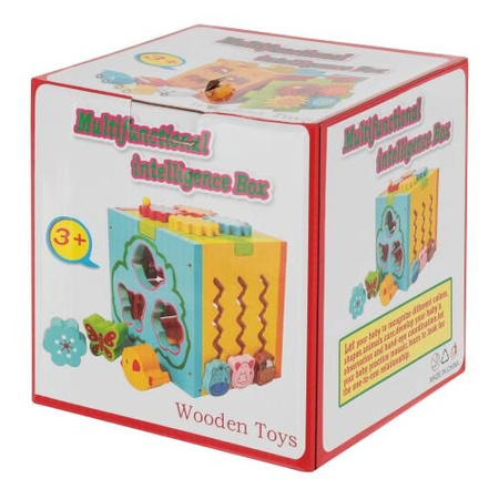 Edukacyjna drewniana kostka sensoryczna dla dzieci sorter kształtów suwak