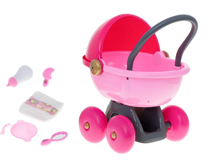 Interaktywna lalka Ala w sukience z wózkiem wydająca dźwięki Sika Pije 7 akcesoriów