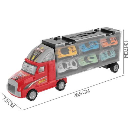 Ciężarówka tir transporter zestaw samochodzików laweta wyrzutnia dla dzieci 7 elementów