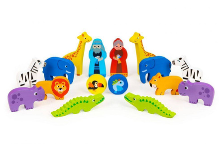 Drewniany sorter zabawka edukacyjna dla dzieci Arka Noego zwierzęta 16 figurek Ecotoys