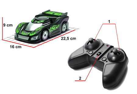 Samochód zdalnie sterowany Defier Climbing Car Auto RC na pilota Jeździ po ścianach zielony