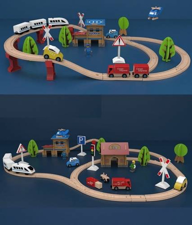 Drewniana kolejka pociąg na baterię dla dzieci 88 elementów