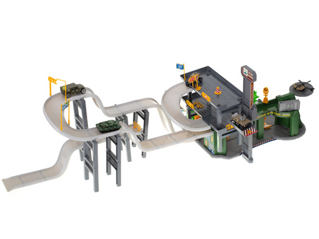 Duży zestaw Parking Garaż wojskowy z samochodami dla dzieci Czołg Helikopter 4 pojazdy