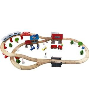 Drewniana kolejka pociąg na baterię dla dzieci 88 elementów