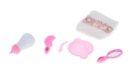 Interaktywna lalka Ala w sukience z wózkiem wydająca dźwięki Sika Pije 7 akcesoriów