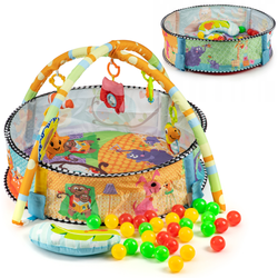 Wielofunkcyjna duża mata edukacyjna dla dzieci Kojec z piłkami i maskotkami 3w1 zwierzątka