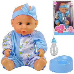 Lalka bobas w piżamce z akcesoriami dla dzieci butelka nocnik niebieska 24 cm