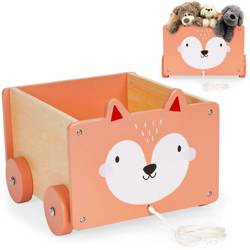 Drewniany wózek na sznurku lisek pojemnik na zabawki dla dzieci