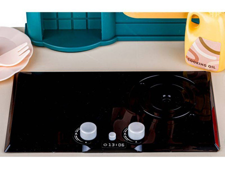 Multifunkcyjna kuchnia dla dzieci światło dźwięk naczynia jedzenie turkusowa