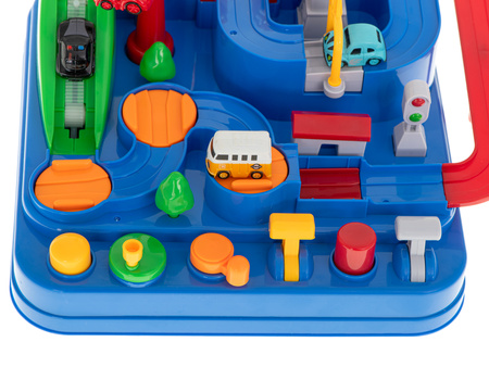 Interaktywny tor samochodowy z przeszkodami dla dzieci 4 samochody Wyścigi pojazdów Parking dla pojazdów