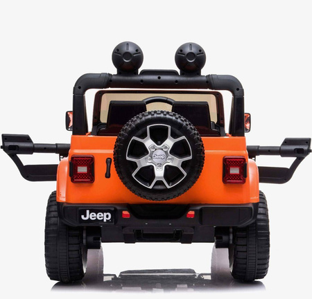 Samochód na akumulator Jeep Wrangler Rubicon pomarańczowy elektryczny Auto dla dzieci 2 silniki światła LED