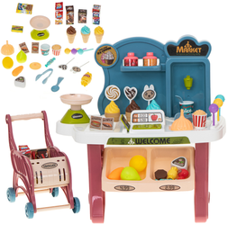 Supermarket Sklep zabawkowy z kasą fiskalną wagą i akcesoriami Wózek na zakupy 40 elementów