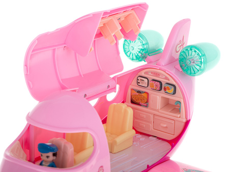 Duży samolot Transporter z akcesoriami i mebelkami różowy Odrzutowiec 