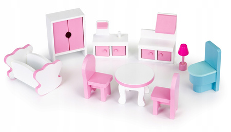 Duży drewniany domek dla lalek Rezydencja Montana mebelki oświetlenie LED Ecotoys ECO13295 