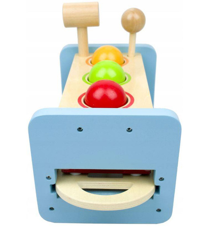 Drewniana zabawka dla dzieci wbijak sensoryczny z młoteczkiem cymbałki 2w1