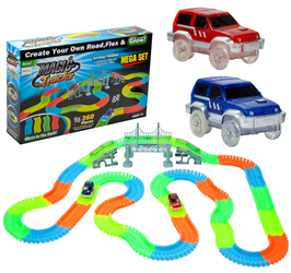Tor samochodowy dla dzieci kolorowy Magic Track z 2 samochodami 360 elementy