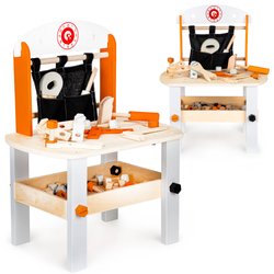 Duży drewniany warsztat majsterkowicza z narzędziami dla dzieci Ecotoys 63 elementy