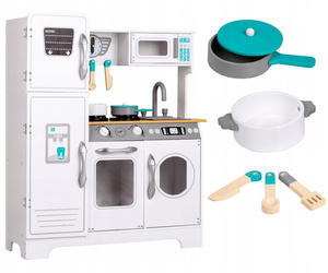 Duża biała drewniana kuchnia dla dzieci piekarnik lodówka akcesoria kuchenne Ecotoys TL18061