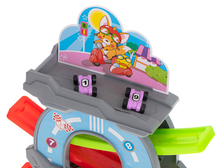 Duży tor samochodowy Zjeżdżalnia z samochodami 5-piętrowy parking dla dzieci 8 autek