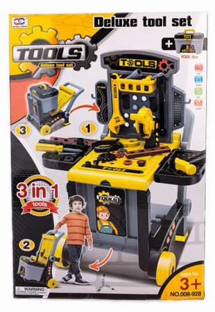 Warsztat naprawczy z narzędziami i walizką małego majsterkowicza