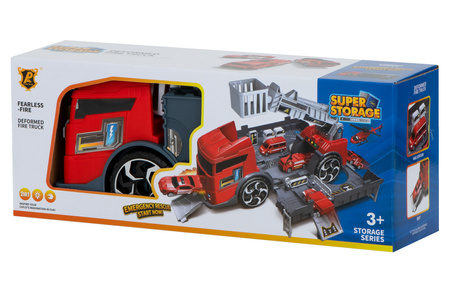 Duży transporter Ciężarówka dla dzieci Laweta Parking z zestawem samochodów Auta 2w1 Straż Pożarna