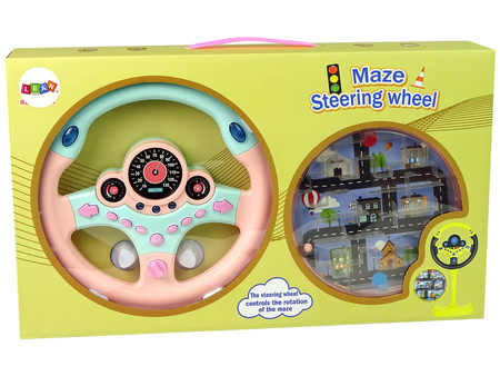 Interaktywna zabawkowa kierownica dla dzieci różowa labirynt światło dźwięk