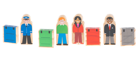 Duży drewniany transporter Samolot pasażerski dla dzieci z figurkami ludzi i walizek