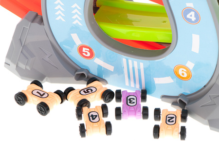 Duży tor samochodowy Zjeżdżalnia z samochodami 5-piętrowy parking dla dzieci 8 autek