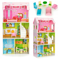 Duży wysoki drewniany domek dla lalek Rezydencja miętowa mebelki dla dzieci Ecotoys W08123