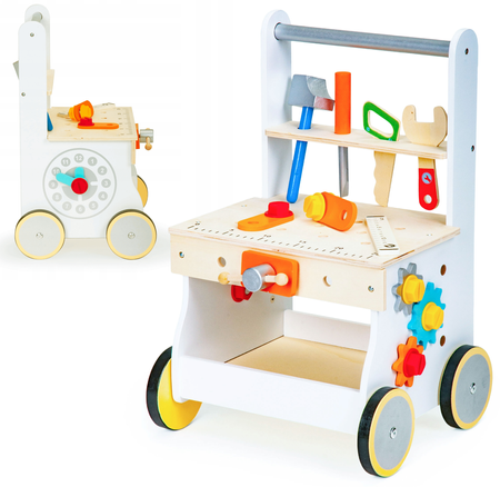 Drewniany warsztat majsterkowicza z narzędziami dla dzieci Wózek Pchacz Ecotoys TL88042 WHITE
