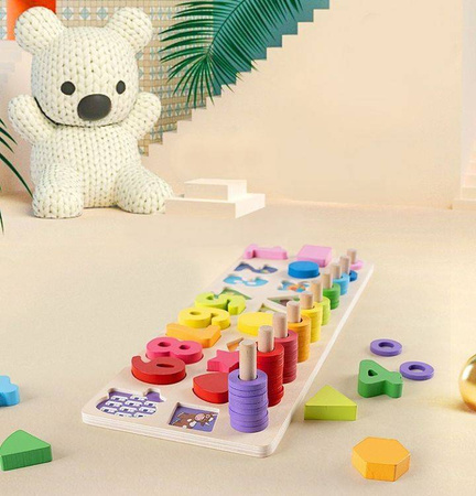 Drewniane liczydło sorter układanka zabawka edukacyjna dla dzieci 3w1 Ecotoys