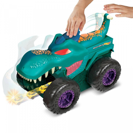 Hot Wheels Monster Truck Mega Wrex dinozaur pożeracz aut dla dzieci + samochodzik