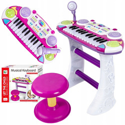 Elektroniczne organki dla dzieci pianinko keyboard mikrofon stołek różowe