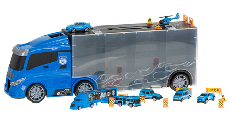 Duża ciężarówka Transporter Garaż dla samochodów z zestawem autek Policja dla dzieci