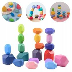 Drewniane kolorowe klocki dla dzieci montessori układanka 16 sztuk