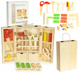 Drewniane narzędzia dla dzieci warsztat majsterkowicza w skrzynce zestaw Ecotoys MB028