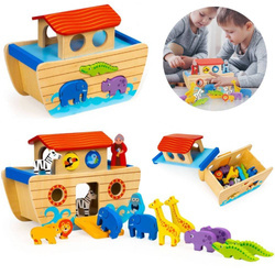 Drewniany sorter zabawka edukacyjna dla dzieci Arka Noego zwierzęta 16 figurek Ecotoys