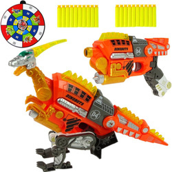 Dinobots pistolet na strzałki dinozaur pomarańczowy Velociraptor dla dzieci 2w1