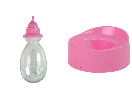 Lalka bobas w piżamce z akcesoriami dla dzieci butelka nocnik różowa 24 cm