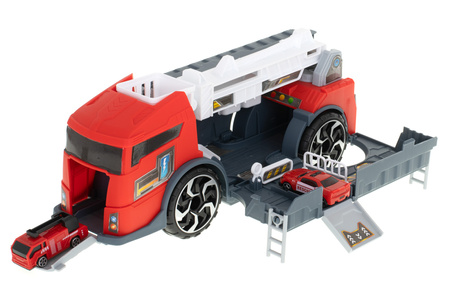 Duży transporter Ciężarówka dla dzieci Laweta Parking z zestawem samochodów Auta 2w1 Straż Pożarna