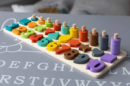 Drewniane liczydło sorter układanka zabawka edukacyjna dla dzieci 3w1 Ecotoys