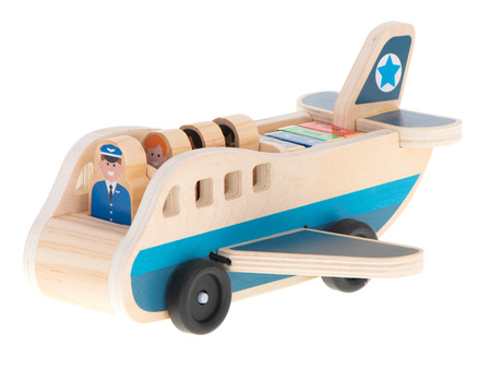 Duży drewniany transporter Samolot pasażerski dla dzieci z figurkami ludzi i walizek