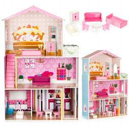 Duży drewniany domek dla lalek Rezydencja ciasteczkowa z windą mebelki Ecotoys W08125
