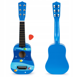 Drewniana gitara akustyczna dla dzieci kostka niebieska Ecotoys FO18 BLUE