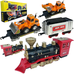 Kolejka na baterie dla dzieci Pociąg z wagonami i dymiącym kominem Zestaw torów