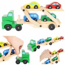 Drewniany samochód laweta ciężarówka z 4 autkami dla dzieci