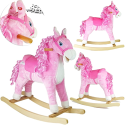 Duży interaktywny koń na biegunach z lokami dla dzieci Bujaczek różowy 74cm