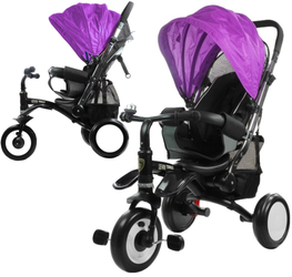 Rowerek trójkołowy dla dzieci wózek spacerówka z daszkiem PRO400 fioletowy