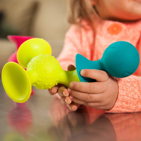 Bobo Przyssawki 3 silikonowe grzechotki Gryzaki dla dzieci PipSquigz Fat Brain Toys FA089-1 
